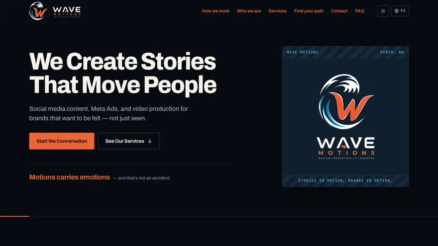 Wave Motions — screenshot of the delivered site